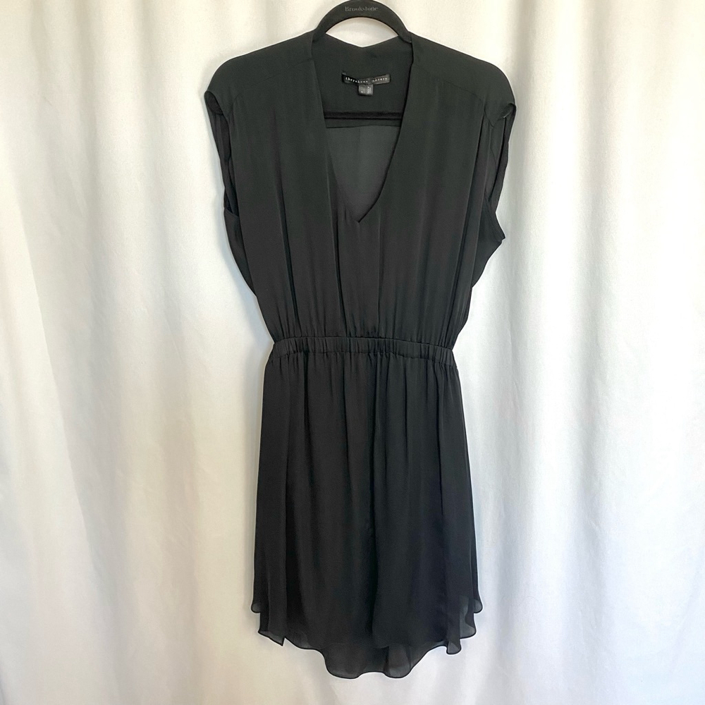 Theyskens' Theory Black Layered Silk Mini Dress Blouson Women's Medium - Picture 6 of 17